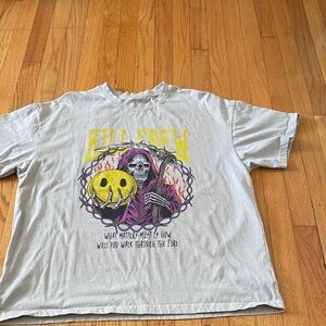 Kill Crew White Graphic Tee with Yellow and Purple Print